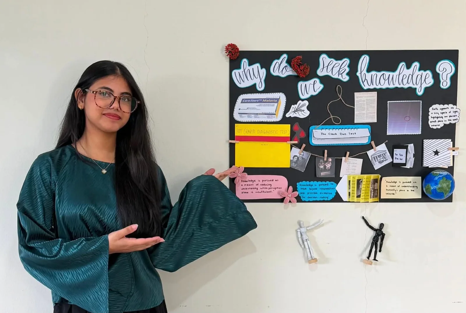 Young woman presenting a display about knowledge